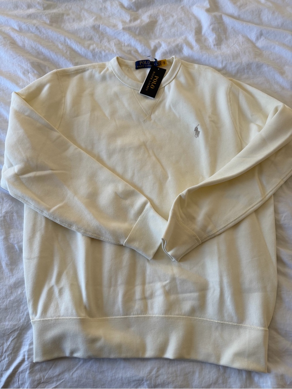 Polo by Ralph Lauren Men’s Cream Crewneck Sweater with Polo Pony